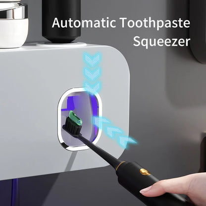 1 smart toothbrush sterilizer, wall mounted toothbrush holder with toothpaste dispenser, home decoration